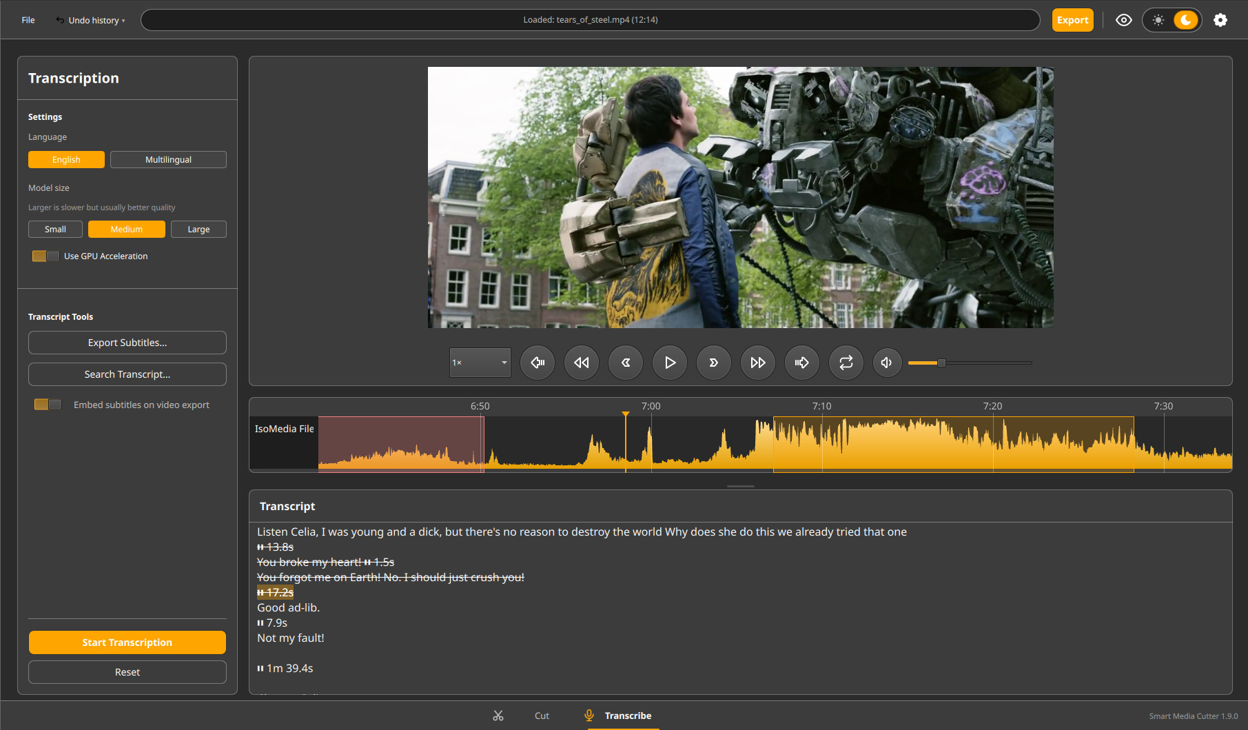 Smart Media Cutter editor interface